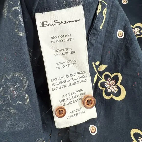 Ben Sherman Neps Shirt Small Floral Print Button Down Navy Cotton Short Sleeve - Picture 11 of 13
